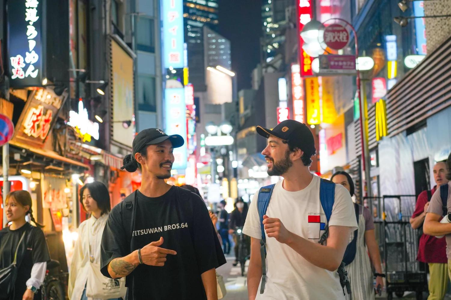 Vegan sushi and okonomiyaki night walk in Shibuya